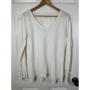 Pure + Good Top Womens L White Long Sleeve V-Neck Slub Ribbed Knit Casual 7274